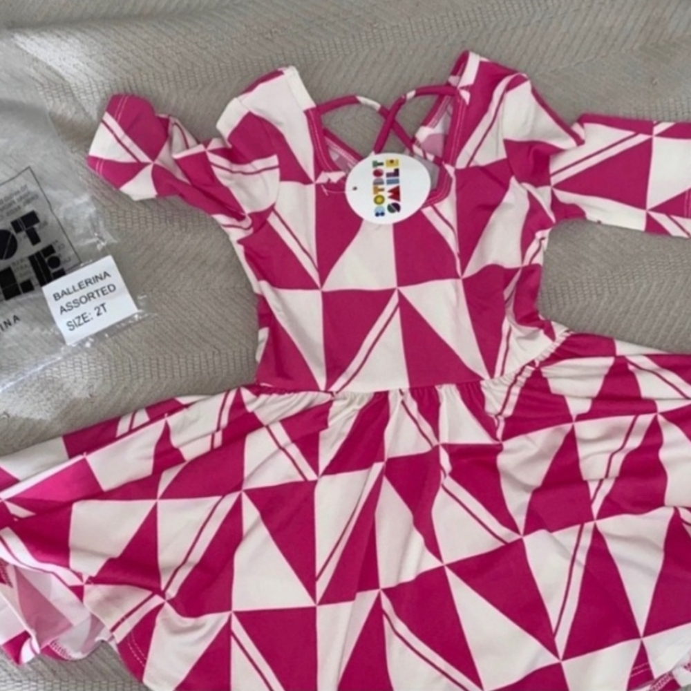 Pink and White Geometric Kids Dress
